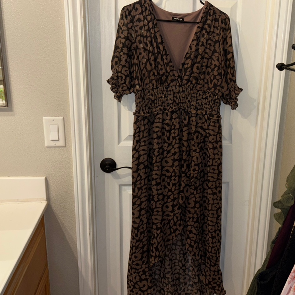 Express Brown Leopard Print Dress Size Large